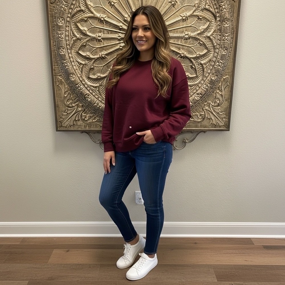 We Wore What Burgundy Sweatshirt 3XL Long Sleeve Crew Neck Casual Knit Top NWT